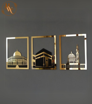 Islamic Calligraphy(Acrylic): Khana Kaba, Masjid-e-Nabvi & Masjid al-Aqsa(Set)